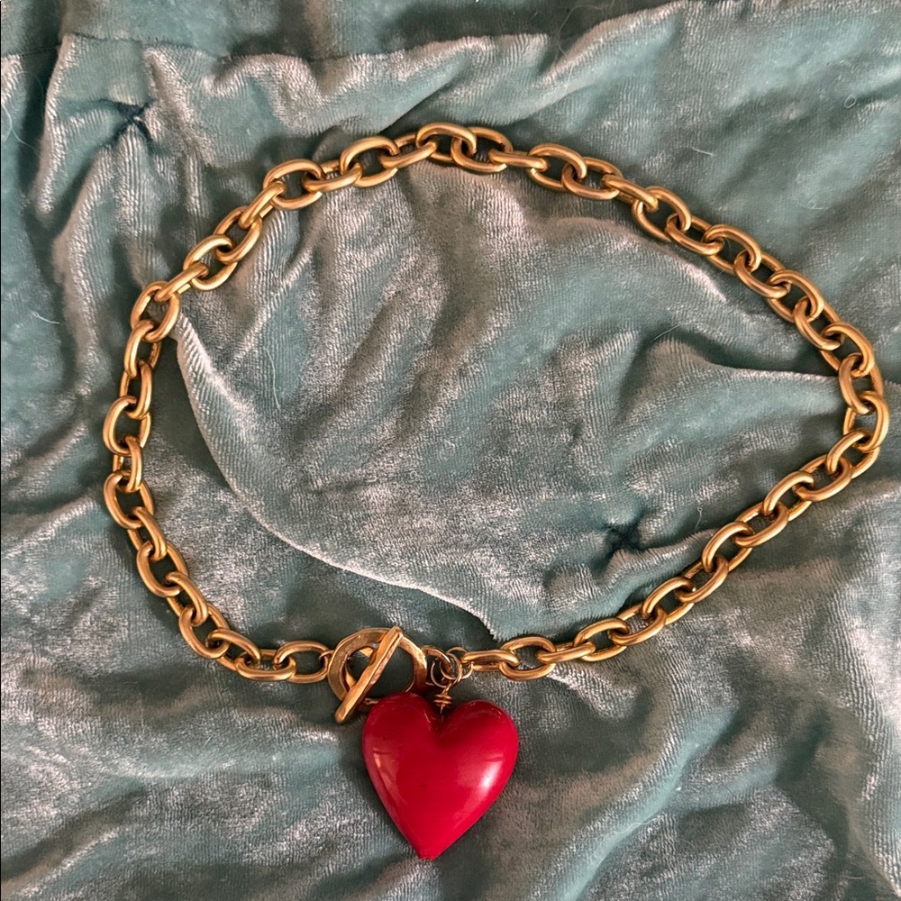 Chic and Chunky Gold Necklace with Red Heart Pendant from Wolf & Badger